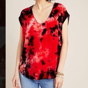 Anthropologie GIULIA TIE-DYED VELVET TUNIC red black top shirt small